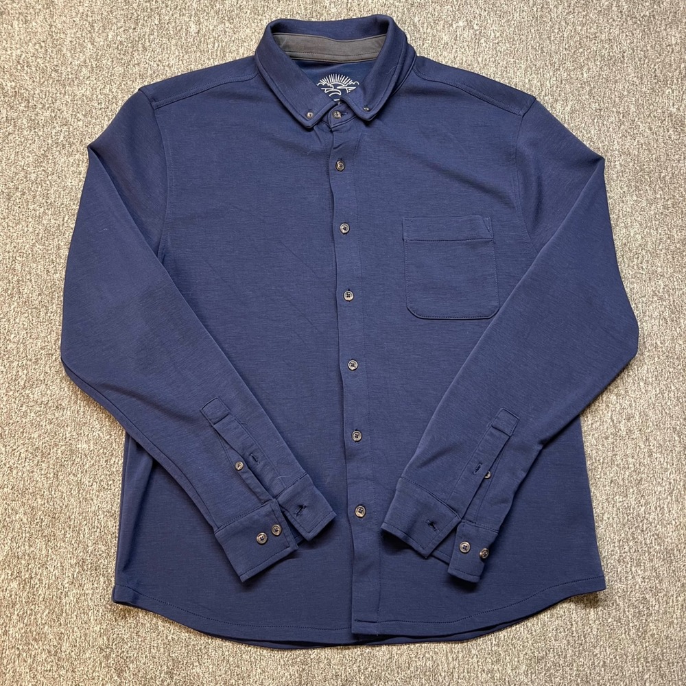 Laguna Mens Navy Blue Stretch Performance Long Sleeve Button Down‎ Shirt Size M